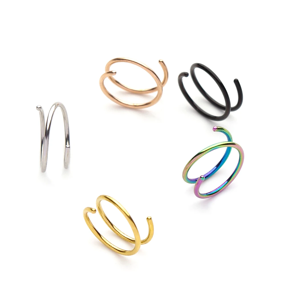 2022 nuovo 5 colori in acciaio inossidabile doppio anello anello naso oro nero oro rosa per donna uomo narice Piercing gioielli
