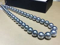 huge charming 1811 12mm natural south sea genuine gray round pearl necklace free shipping for women jewelry necklace