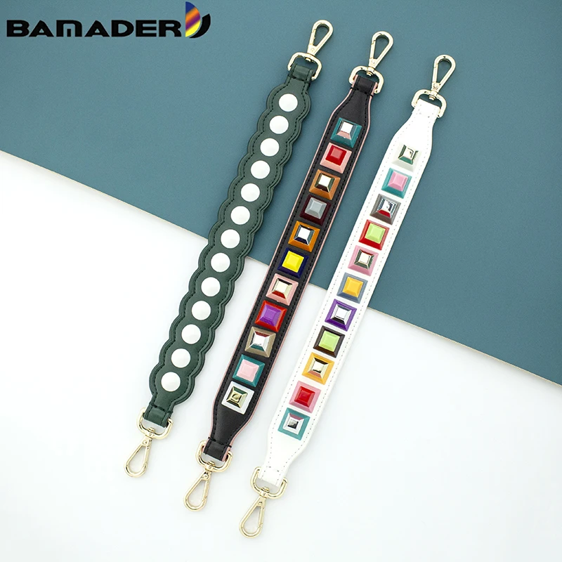 

BAMADER Bag Shoulder Strap Accessories Fashion Rivet Handbag Belt Strap Leather Short Wrist Band Luxury Designer Woman Bag Strap