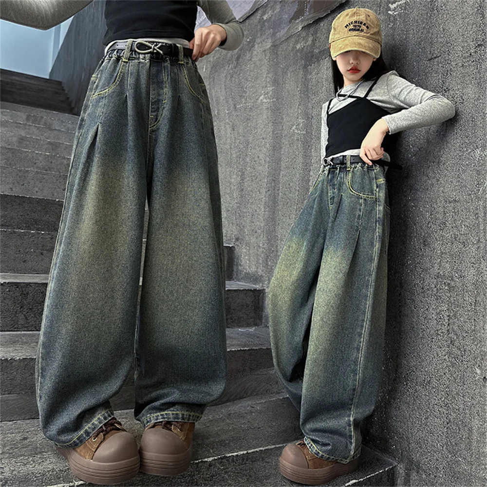 Ranran Youngsters Модные джинсы для девочек Детские повседневные брюки Широкие