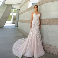luxury wedding dress v neck tulle lace appliques spaghetti straps backless bridal dresses mermaid bride gown %d1%81%d0%b2%d0%b0%d0%b4%d0%b5%d0%b1%d0%bd%d0%be%d0%b5 %d0%bf%d0%bb%d0%b0%d1%82%d1%8c%d0%b5
