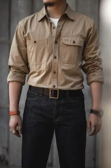 

Американская однотонная Рабочая Рубашка в стиле ретро, мужская рубашка с длинными рукавами для инженеров