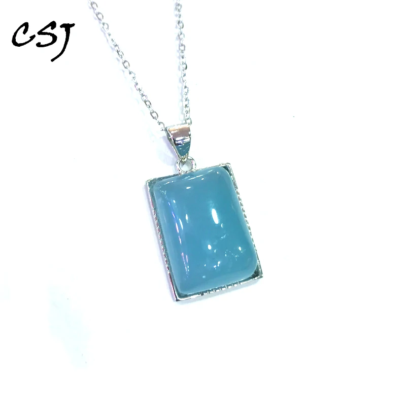 

CSJ Trendy Natural Aquamarine Pendants Sterling 925 Silver Beryl Gemstone Necklace for Women Party Birthday Jewelry Gift