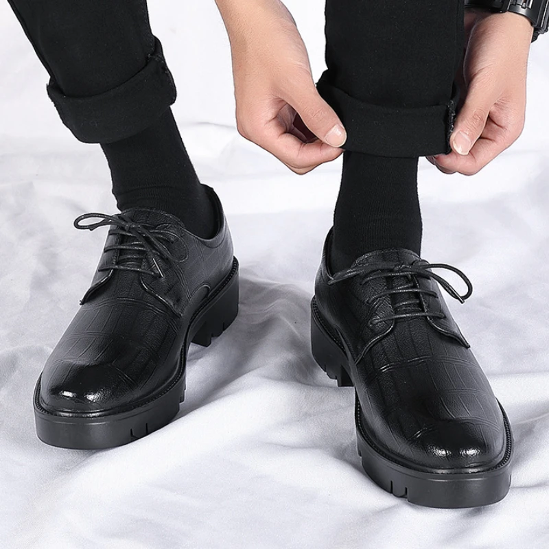 

Mens Shoes Korean Style Solid Color Casual Leather Shoes Heightening Sneakers Business Wedding Shoes Zapatos De Vestir Hombre