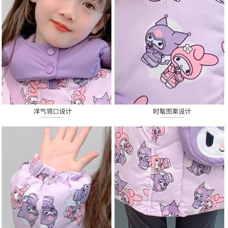 Sanrio хлопковое пальто Kuromi для девочек зимнее новое стильное светящееся модное