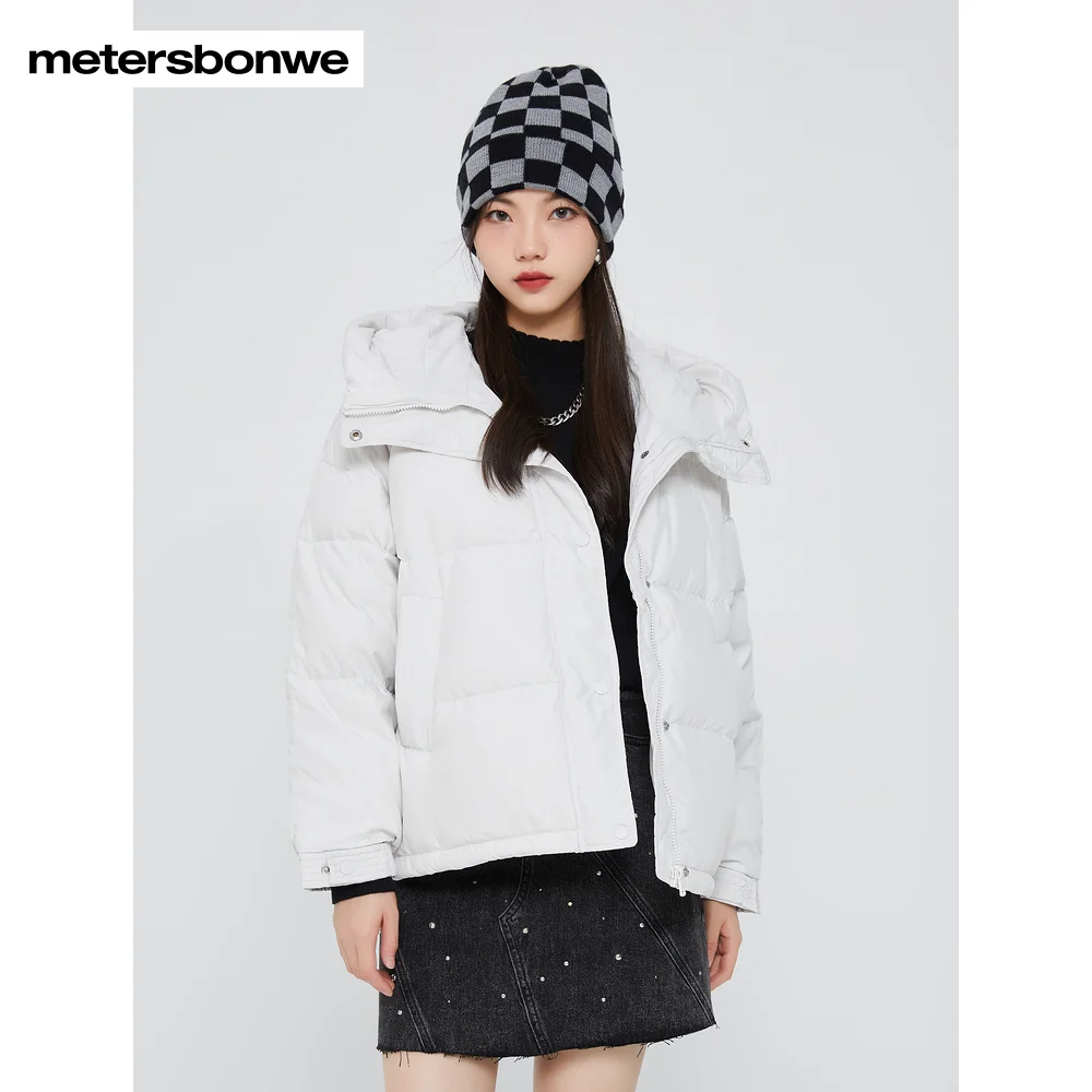 

Metersbonwe Women's Cocoon Shaped Hooded Down Jackets 80%Light Soft Duck Down Warm Wear Loose Solid Color Winter Down Coats