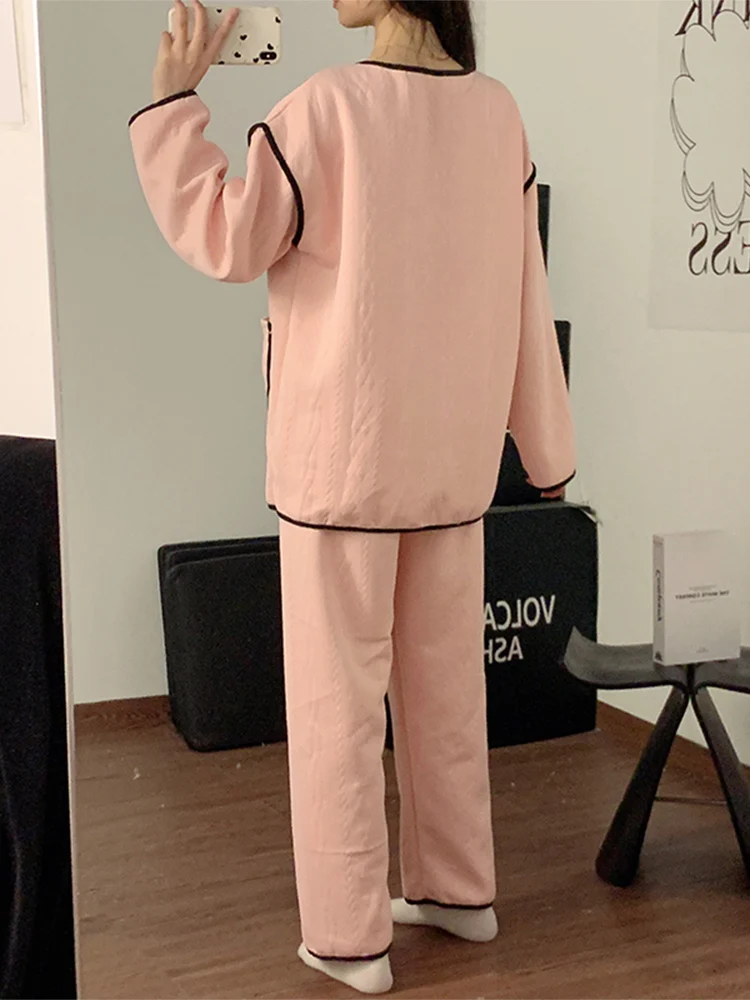 Пижамы женские весенне-осенние с длинными рукавами из чистого хлопка сэндвич 2024