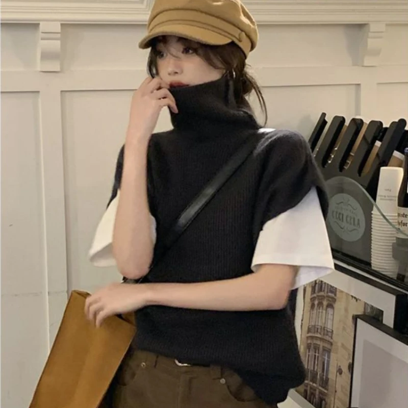 Водолазка свитер жилеты женские осенне-зимние пушистые вязаные топы без рукавов