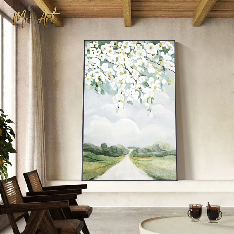 

Nordic Spring Scenery Wall Decoration Poster Village Flower Landscape Canvas Art Print Abstract Wall Pictures Painting for Room