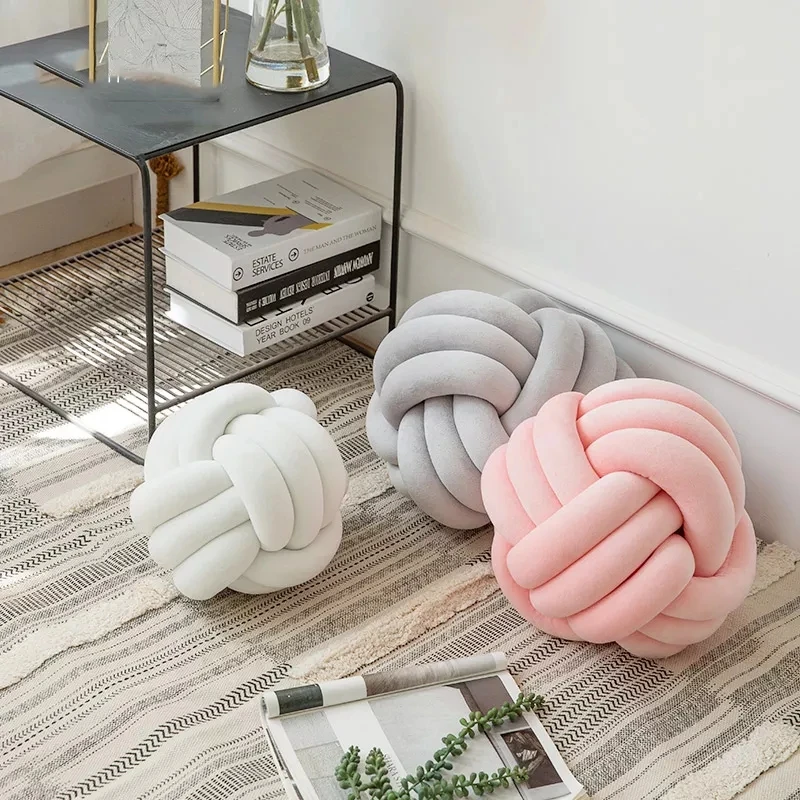 

Nordic Knotted Ball Sofa Throw Pillow Woven Cushion Decorative Bay Window Cushion Light Luxury Solid Color Pillow Plush Cushions