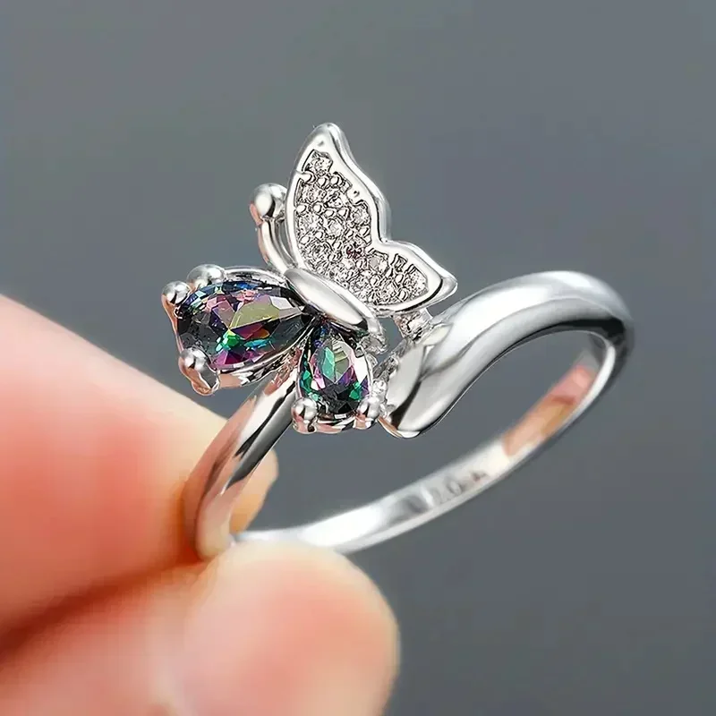 Фото 2025 Butterfly Ring Multi-Colored Cubic Zirconia Women's Wedding Accessory Exquisite Aesthetic Statement Jewelry Gift №2