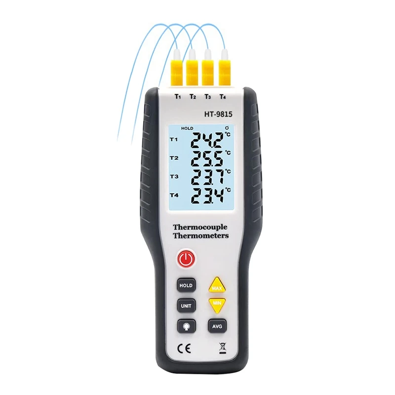 Digital Thermocouple Thermometer HT-9815 4 Channel Type K Thermocouple 4 Measurement Modes With LCD Screen