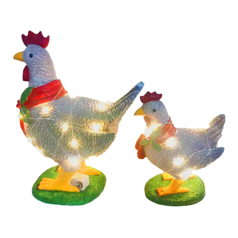 

Light-Up Chicken With Scarf Holiday Decoration, LED Christmas Outdoor Resin Ornaments Yard Art For Garden Patio Lawn