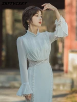e girls vintage runway holidays cheongsam dress women elegant stand collar fashion decor high waist slim party dresses summer