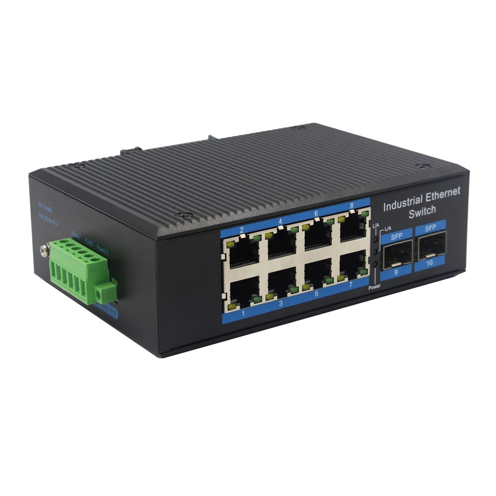 Industrial Grade SFP Ethernet Switch 2*1000M SFP to 8*10/100/1000M UTP Network Switch Din Rail Mount 24V
