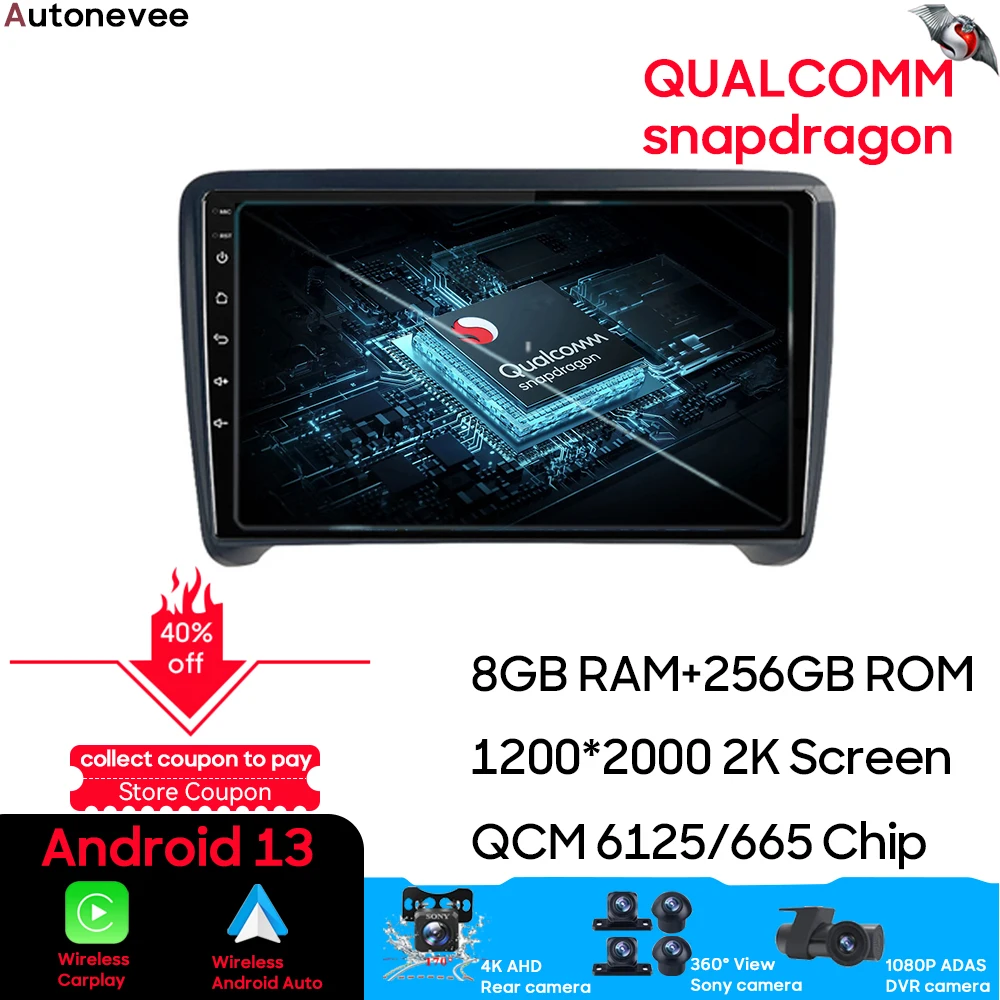 

Автомагнитола для Audi TT MK2 8J 2006 - 2014 Qualcomm Android, мультимедийный видеоплеер, GPS-навигация, задняя камера Carplay, Bluetooth