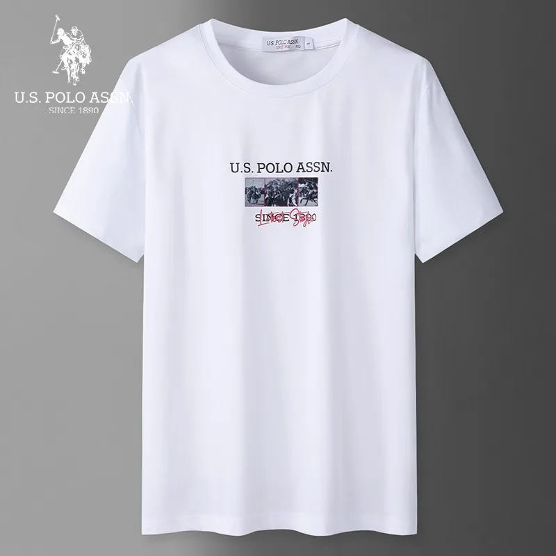 Мужские и женские черно-белые футболки с принтом U.S. Polo Assn. Летние модные удобные