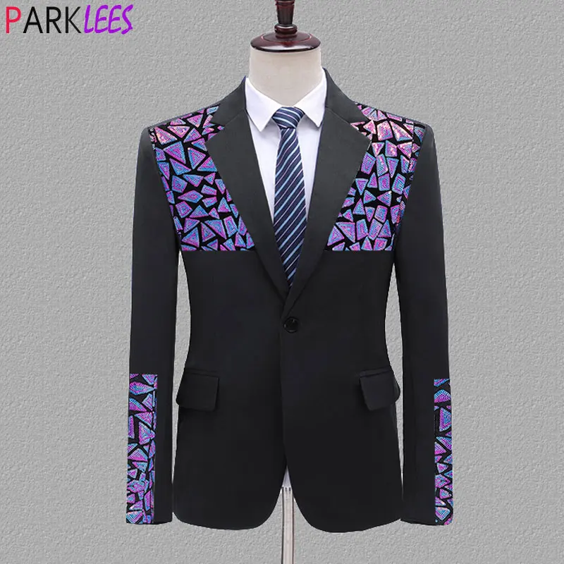 Fashion Colorful Sequin Patchwork Blazer Jacket Men 2022 Brand New One Button Notched Lapel Wedding Party Prom Costume Homme 4XL