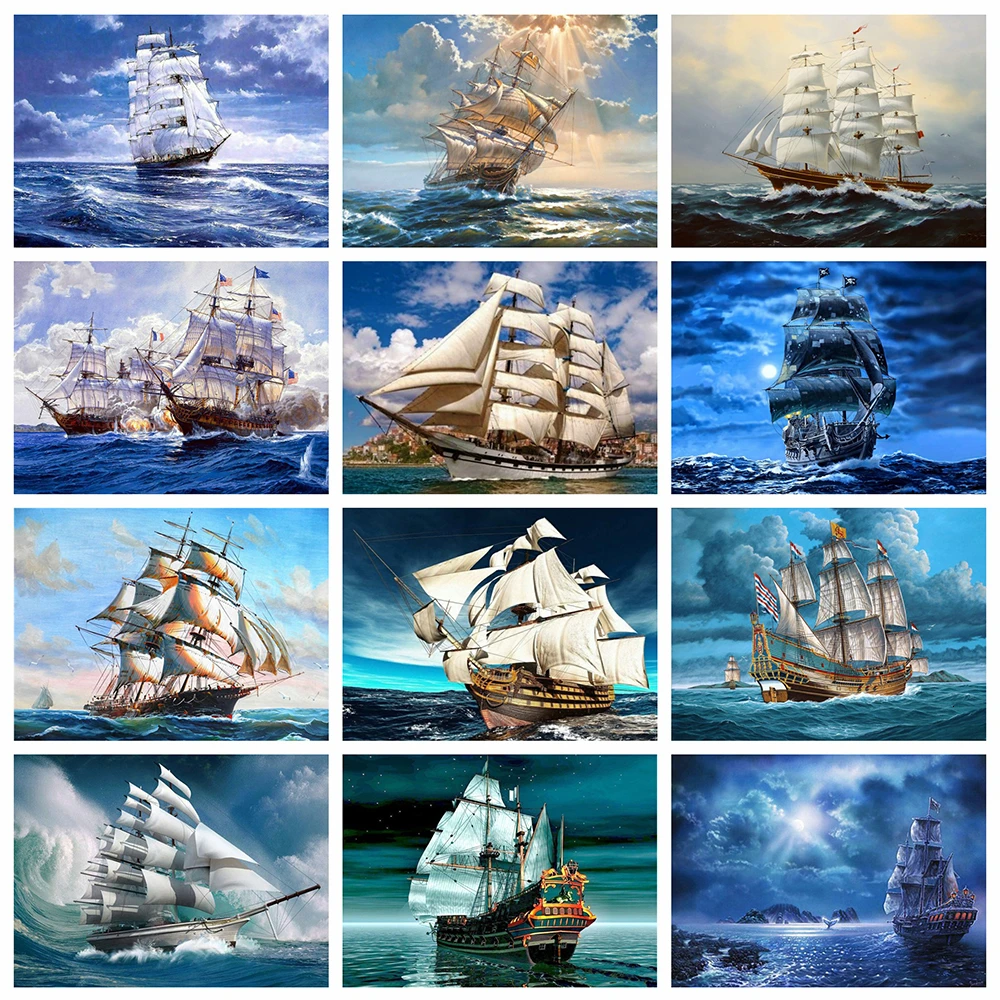 

5D Diamond Painting Sailboat Cross Stitch Needlework Diamond Embroidery Landscape Mosaic Full Layout Home Decoration