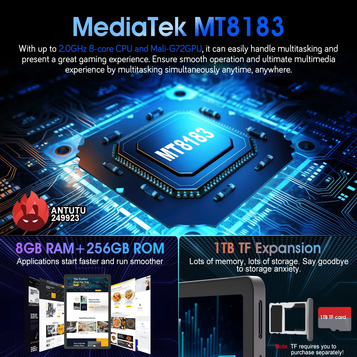 Планшет Hot Pepper 8 ГБ ОЗУ + 256 ПЗУ 10 95 дюйма 2K IPS Full HD MT8183 МП 16 8000 мАч Android 12