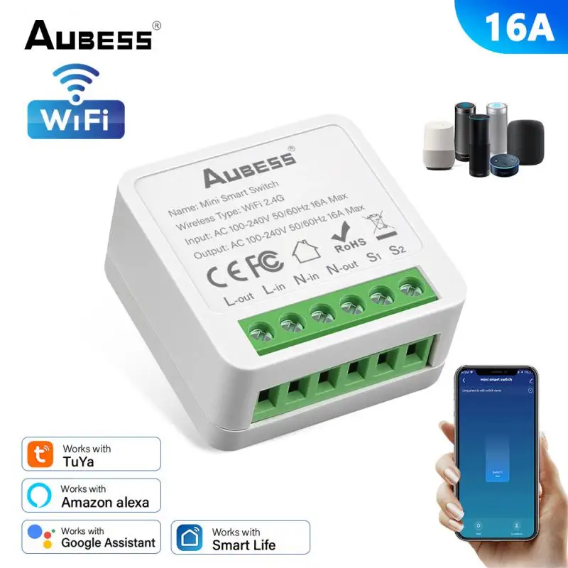 

Умный мини-выключатель Tuya, 16 А, с поддержкой Wi-Fi