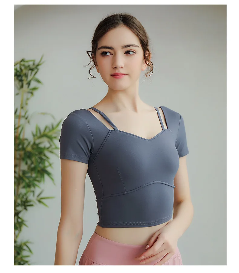 

2022 Solid Color Fashion Women's Summer V-Neck Casual Short Sleeve T-Shirt gray