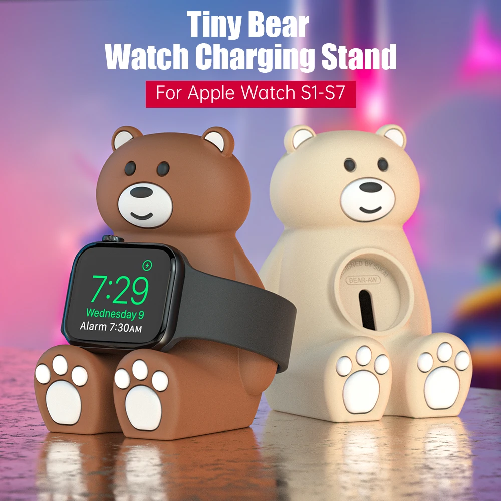

Silicone Apple Watch Charger Stand Holder Station Dock For Samsung Galaxy Watch 4 iWatch 7/6/SE/5/4/3/2/1 Bear Charging Stand
