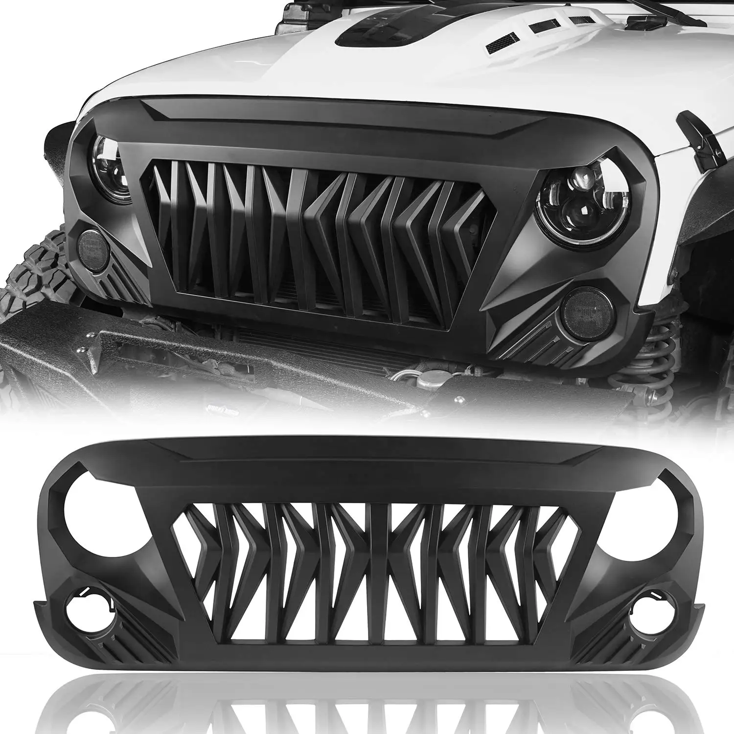 

TT-ABC Front Grille for Jeep Wrangler JK 2007-2018 Matte Black Shark Grill