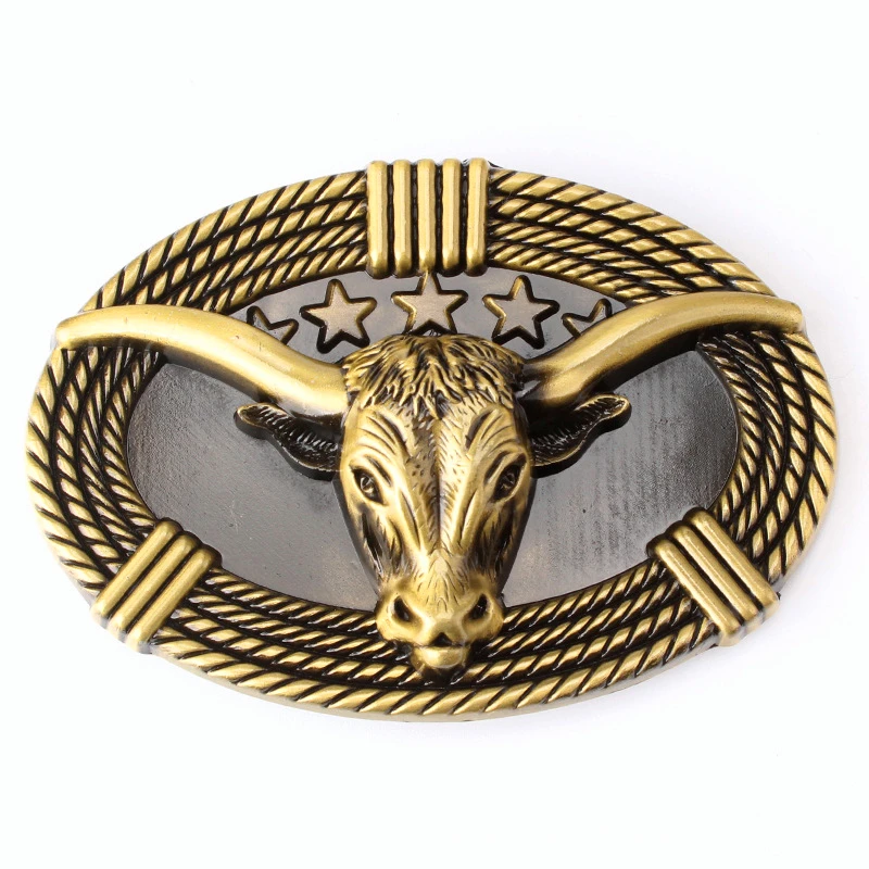 Fashion Belt Buckle Bull Horn Gold Metal Cow Head Replaceable Leather West Cowboy Style Rock Belt Clip