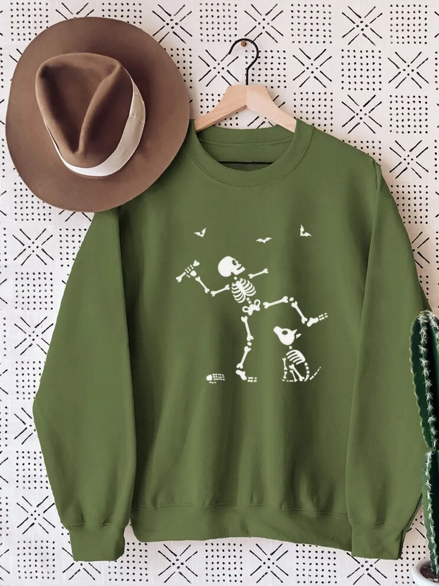 Женская хлопковая толстовка с длинным рукавом и принтом скелета собаки на