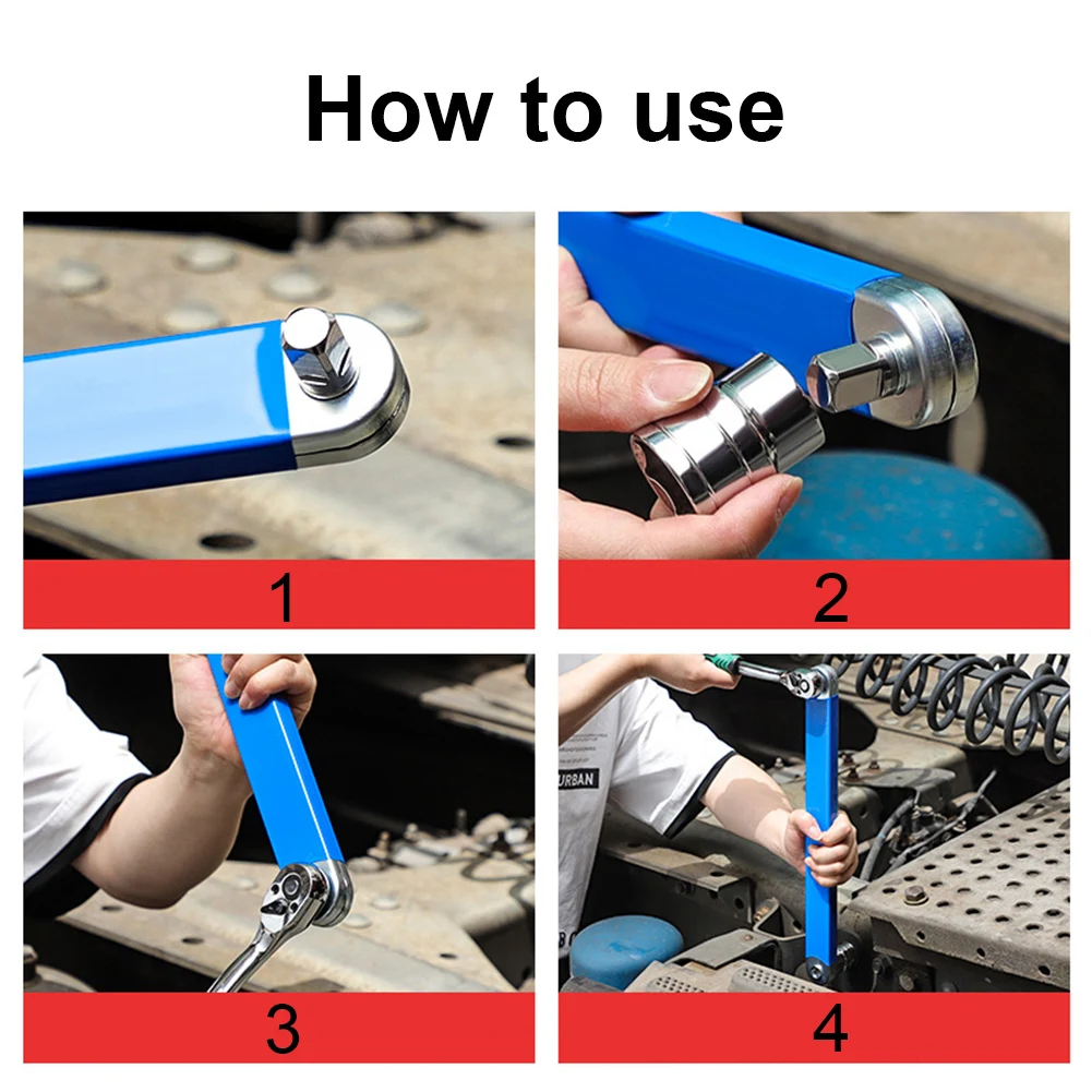 39cm Ratchet Extension Wrench with 4 Adapters Dual-purpose Multifunctional Automotive Hand Tool Supplies