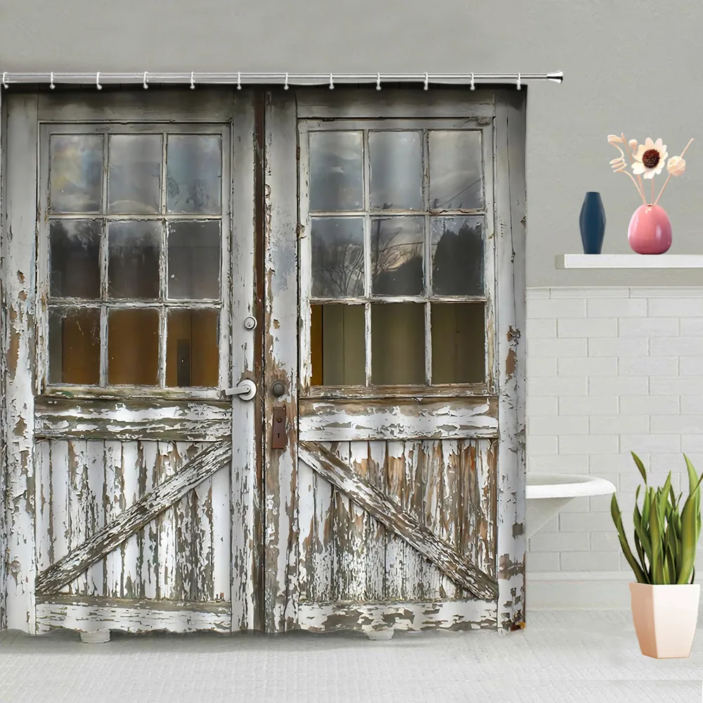 vintage window shower curtain retro nature forest waterfall ocean landscape rustic farm truck bathroom bath curtains decor sets free global shipping