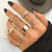 fnio punk simple silver color geometric hollw out wide ring set womens vintage joint finger rings jewelry