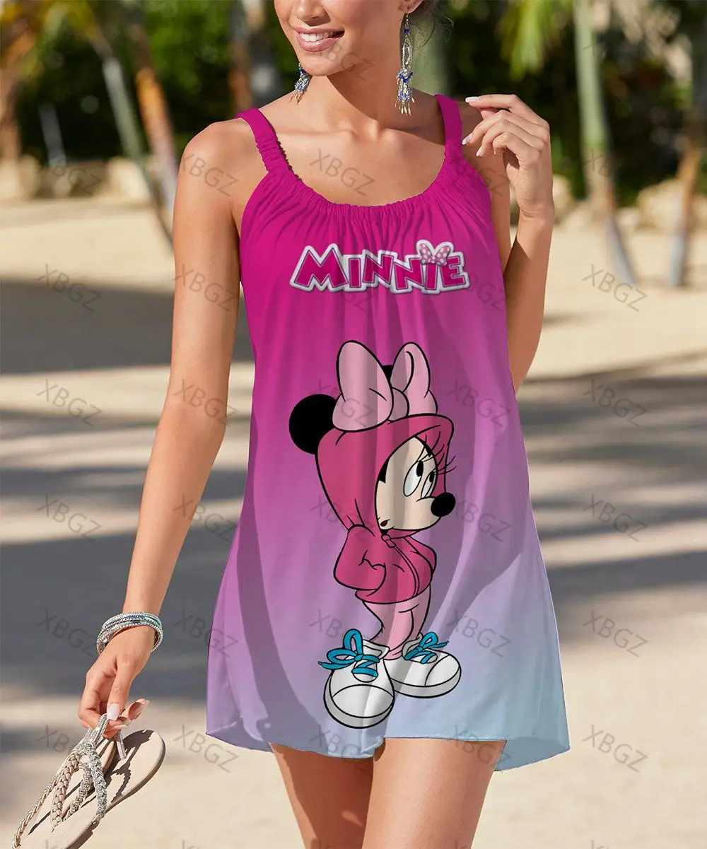 

Beach Dress Woman Loose Women's Summer Dress Sleeveless Print Boho Cartoon Sling Dresses for Women 2022 Top Minnie Mouse Sexy