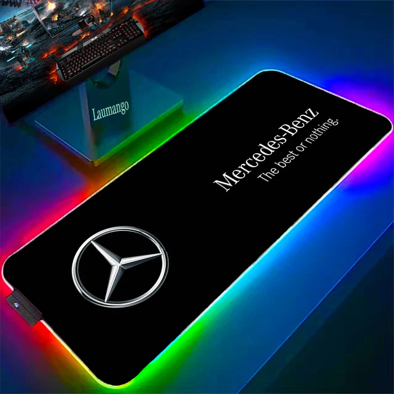 

M-Mercedes-Benzs RGB Mousepad Keyboard Gamer Cabinet Mouse Pad Gaming Accessories LED Xxl Luminous Desk Mats Backlight With Wire