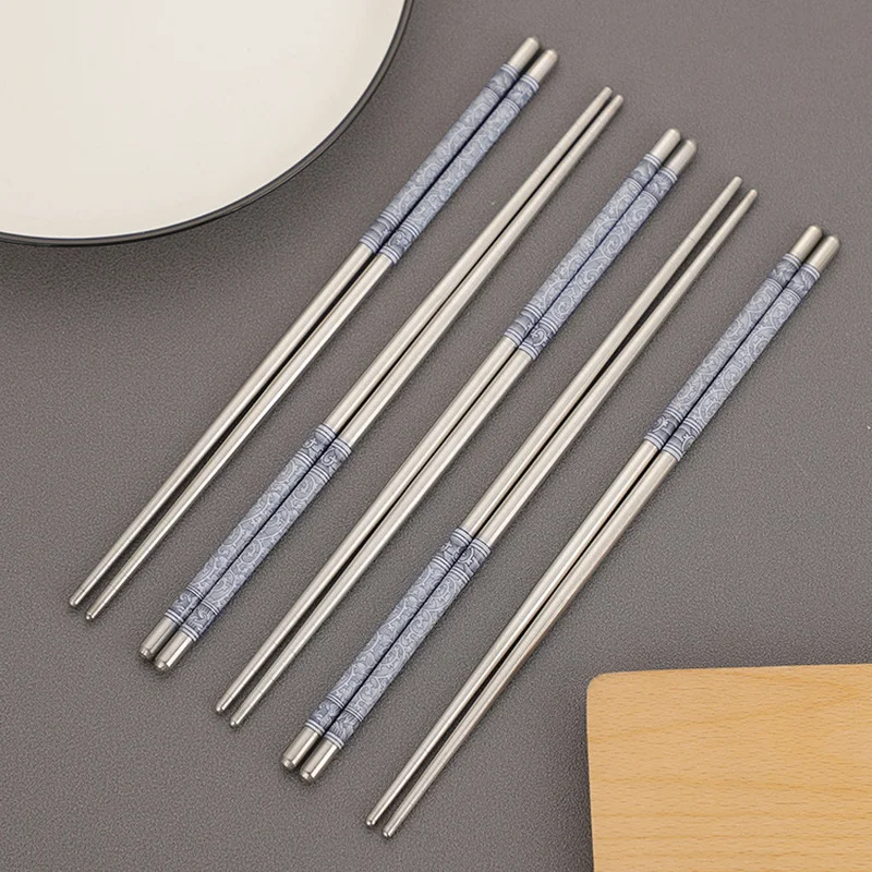 

4 Styles Metal Chopstick Dinner Tableware 23cm Flower Pattern Stainless Steel Chopsticks Portable Reusable Kitchen Tool