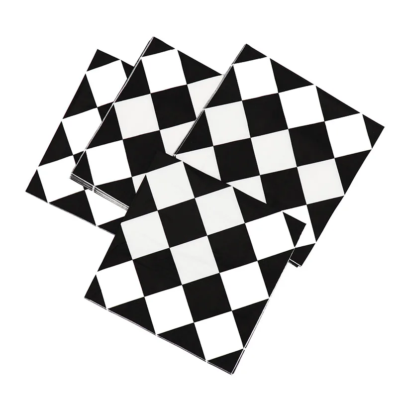 20Pcs Black White Racing Car Party Deco Servies Chess Disposable tableware Set party wedding Baby Shower Deco for Kids