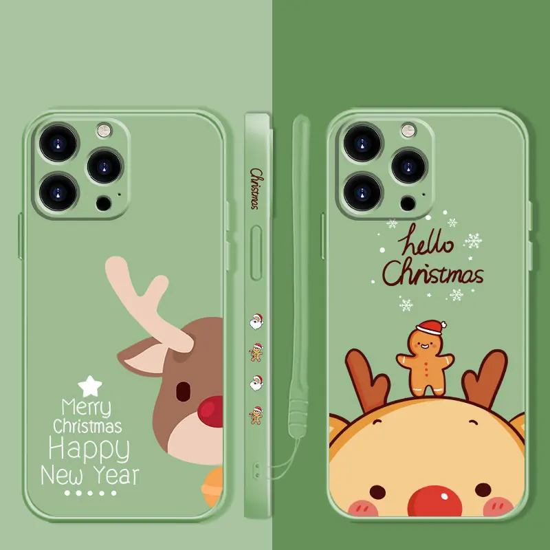 

Merry Christmas Sika Deer Liquid Candy Phone Case For Apple iPhone 14 13 12 11 Pro Max 13 12 Mini XS XR X 7 8 6 6S Plus