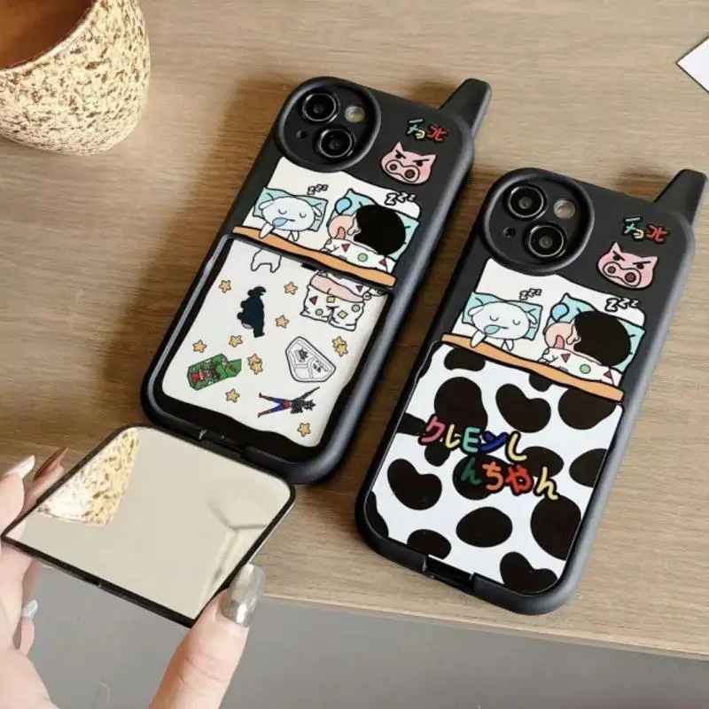 

Crayon Shin-Chan Ретро чехол с коровьими линиями для Iphone 14 Plus 13 12 11 Pro Max милый мультяшный Невидимый зеркальный Стенд противоударный чехол