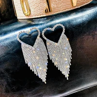 new fashion long tassel full rhinestone drop earrings for women bijoux shiny heart crystal dangle earrings jewelry gifts