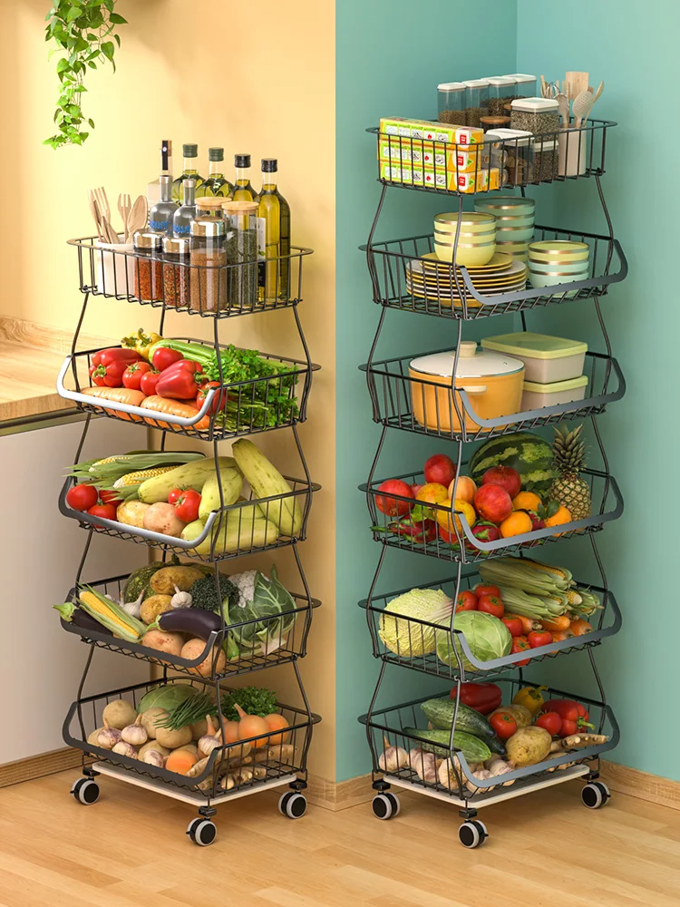 

Kitchen Basket Storage Rack Floor Multi-Layer Fruit and Vegetables Sundries Storage Rack Multi-Functional Food Preparation