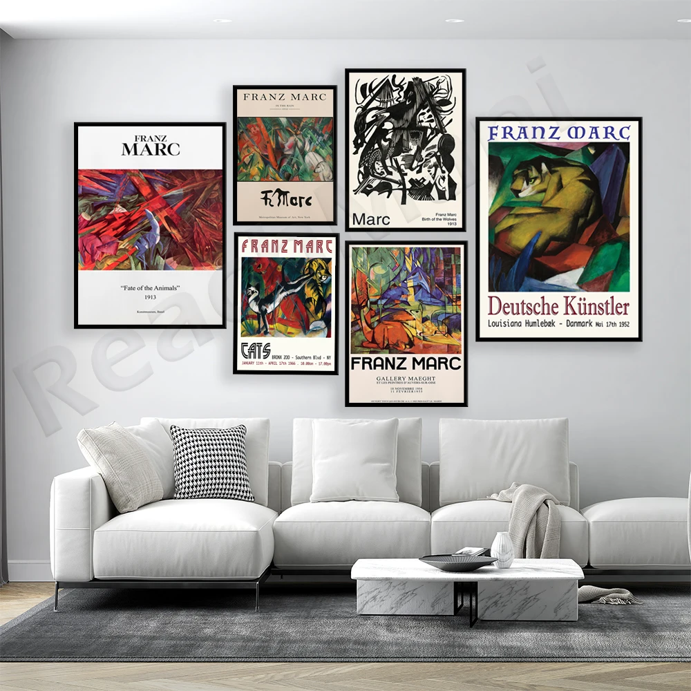 

franz marc print, fate of atlantis, abstraction, deer in the forest, blue horse, ox, franz marc modernism art deco poster