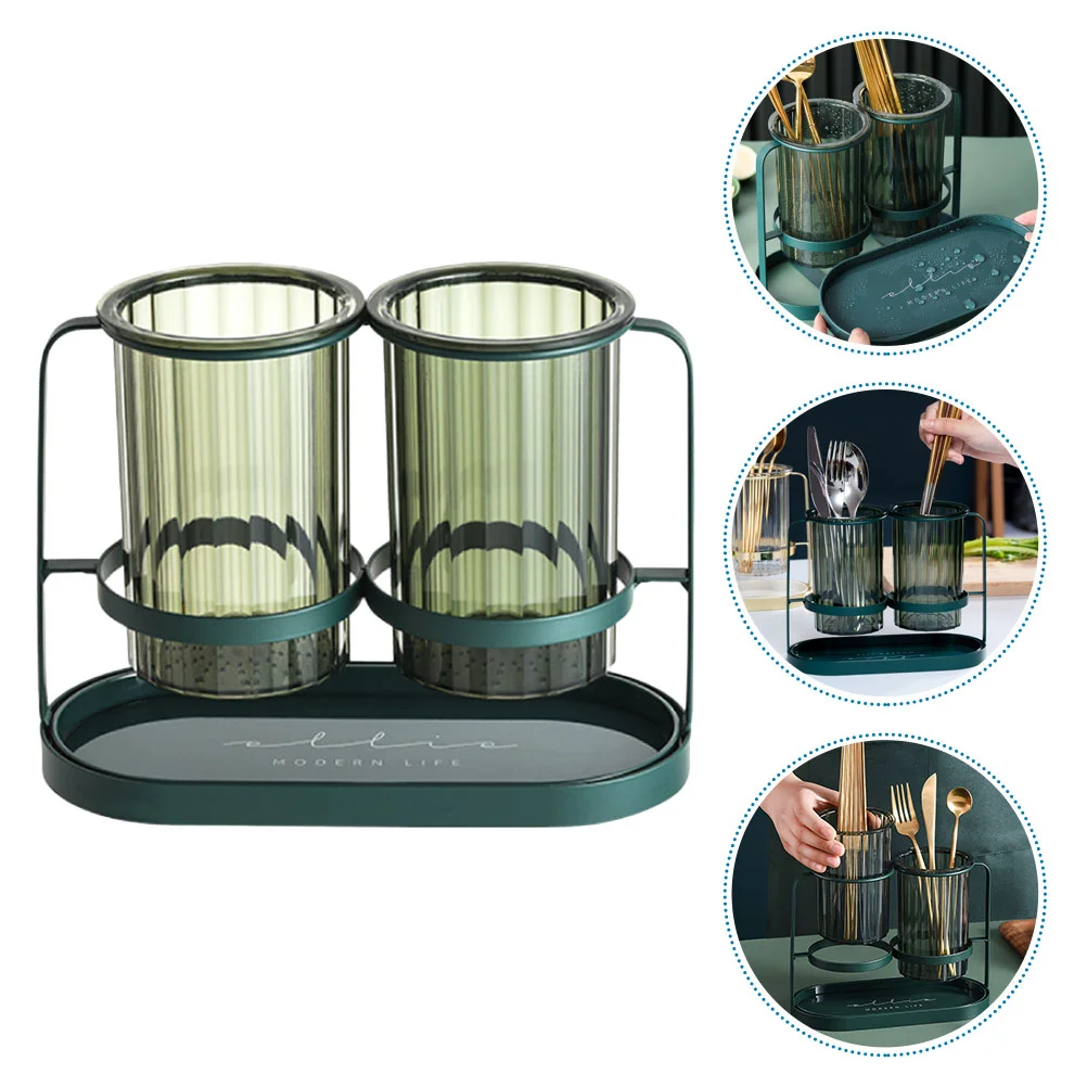 

1Pc Chopsticks Storage Holder Home Drain Rack Chopsticks Box (Dark Green)