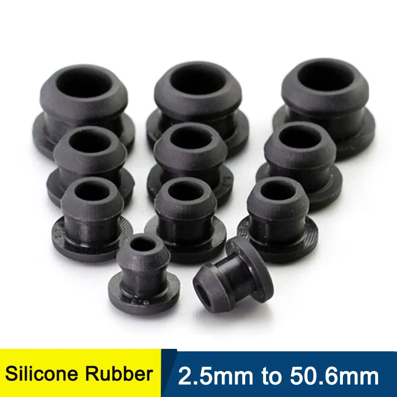 Черные силиконовые резиновые заглушки для отверстий от 2,5 мм до 50,6 мм, T-образные заглушки, защелкивающаяся прокладка, заглушки, задние заглушки, зеркальные/отверстия