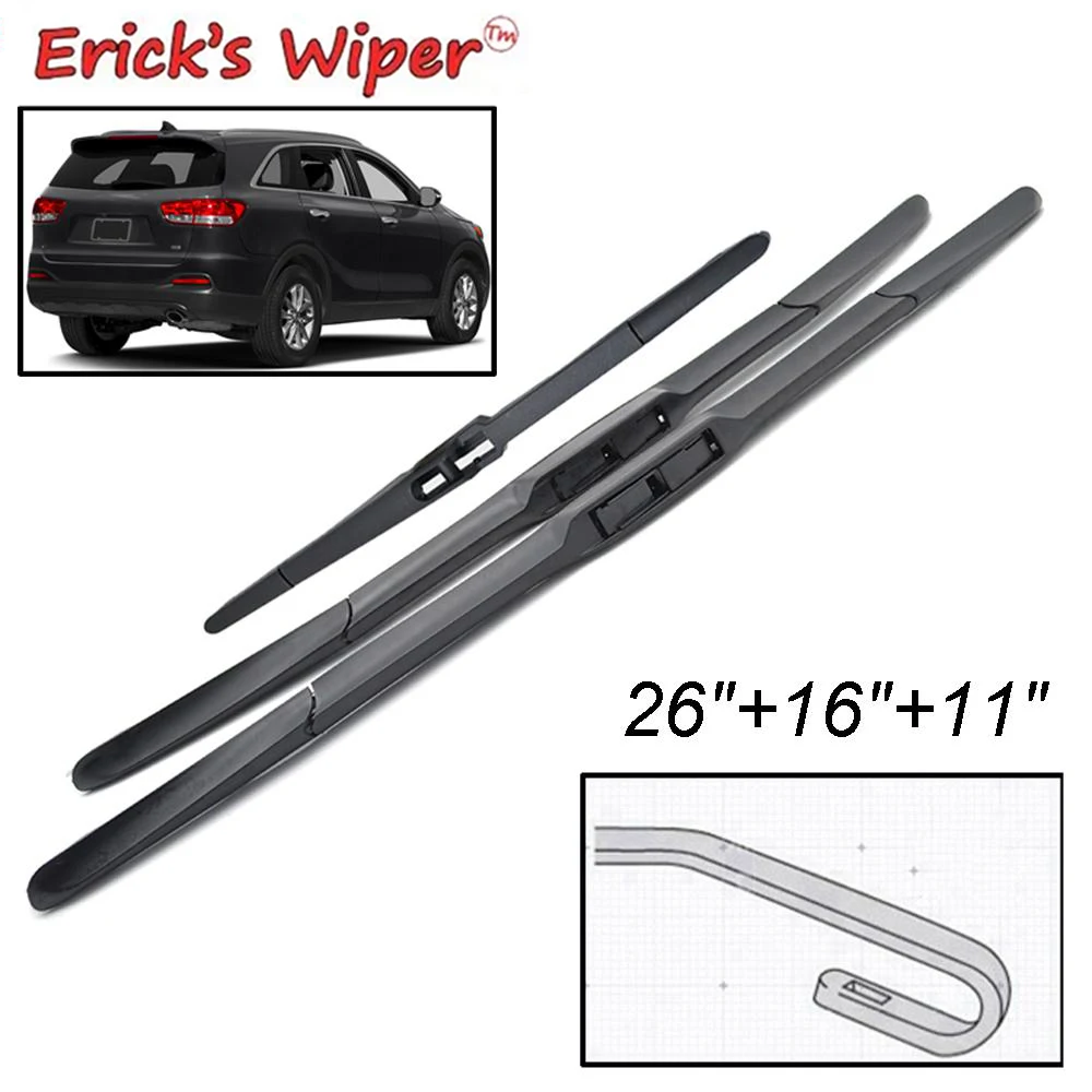 

Erick's Wiper Front & Rear Wiper Blades Set For Kia Sorento MK3 2015 - 2021 Windshield Windscreen Window 26"+16"+11"