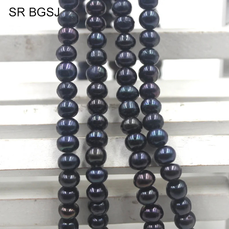 Бесплатная доставка BGSJ камень с пресноводным черным жемчугом 4-5 мм круглый
