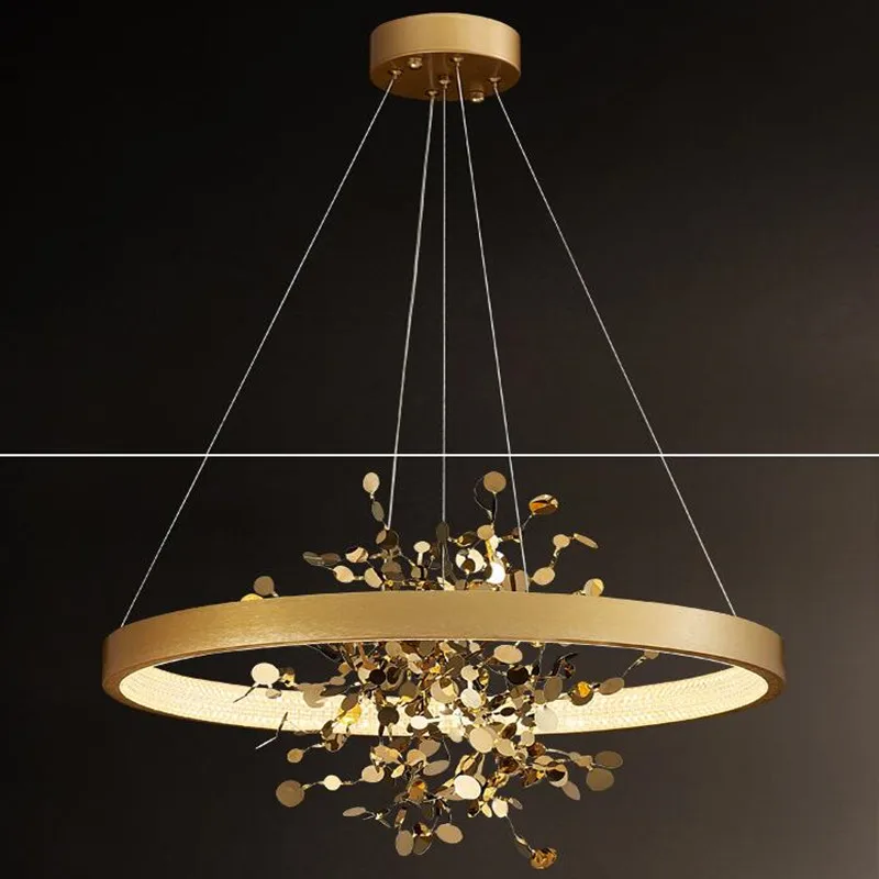 

Современная Золотая Потолочная люстра из нержавеющей стали, медная лампа для столовой, для спальни, магазина одежды, кофе