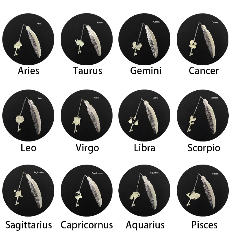 

Luminous Feather Bookmark Retro Luminous Twelve Constellations Metal Bookmark for Birthday Gift Creative School Office Supply