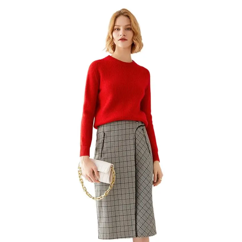 Плотный пуловер в рубчик для рыбаков из 100%-ной шерсти с круглым вырезом свитер