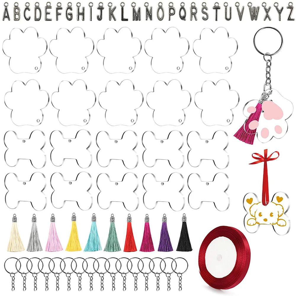 

111pcs Acrylic Keychain Blanks Clear Dog Tag Paw Key Transparent Discs Blanks for DIY Vinyl Keychain Projects Making